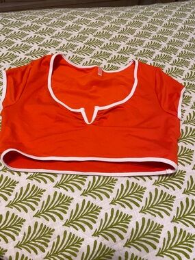 Free People Movement nwot Orange Crop Top with White Trim
